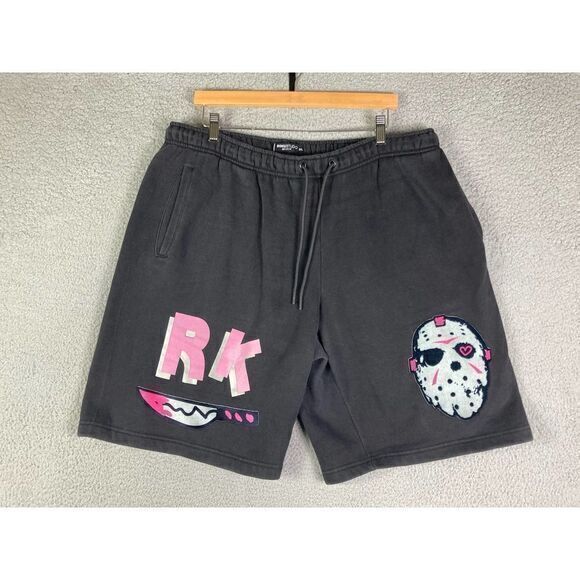 Casual Shorts Horror Graphic Black‎ Mens 36 Waist Drawstring Scary Hockey Mask - Picture 3 of 8